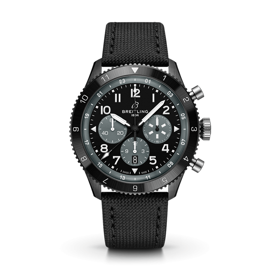 Breitling Classic AVI Chronograph GMT 46 Mosquito Night Fighter SB04451A1B1X1 Shop Breitling at Watches of Switzerland Perth, Canberra, Sydney, Sydney Barangaroo, Melbourne, Melbourne Airport and Online.